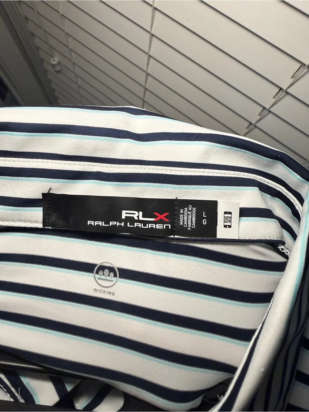 Ralph Lauren RLX Performance Golf Polo SZ LARGE White Dark Navy and Aqua